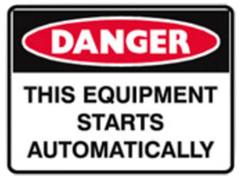 Danger Metal Sign - This Equipment Starts Automatically - H300 x W450mm