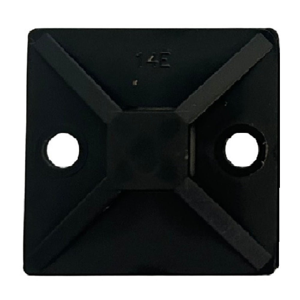 Self-Adhesive Cable Tie Base, 19mm x 19mm, 4.1mm Max Cable Tie Width, Black - 100 Pack