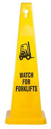 Watch for forklifts four-sided yellow cone - 89cm