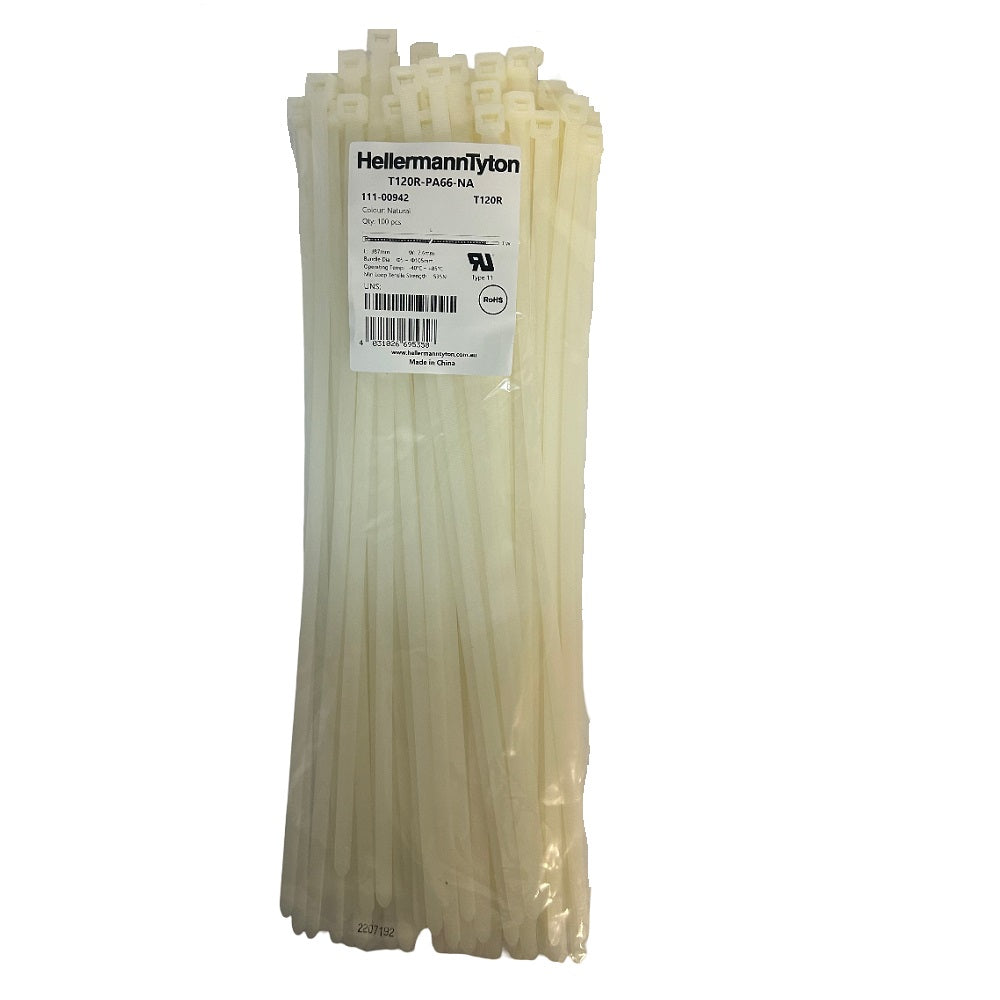 Cable tie natural 381mm x 7.6mm - white - 100 pack