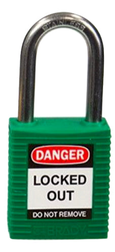 Green stainless steel safety padlock - keyed different