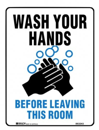 Wash hands before leaving this room 225x300mm metal sign