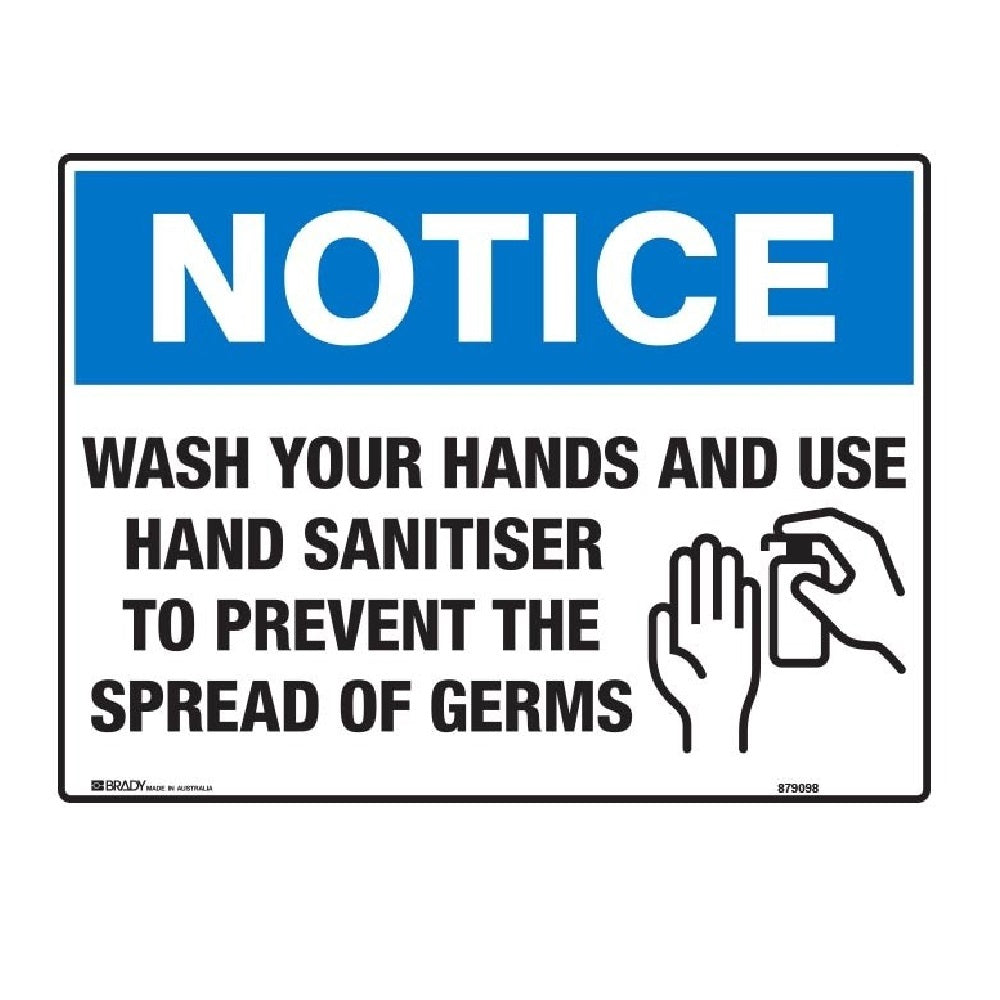 Wash your hands and use hand sanitiser sign 450mmx600mm flute
