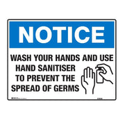 Wash your hands and use hand sanitiser sign 300mmx450mm poly