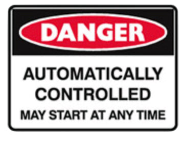 Danger automatically controlled may start at any time sign 600x450mm