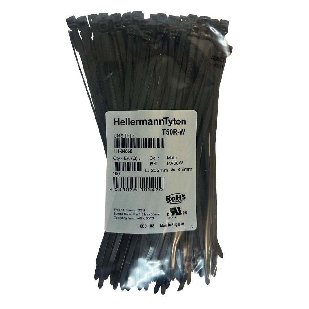 Cable tie (UV stabilised) - 202mm x 4.6mm black (100 Pack)