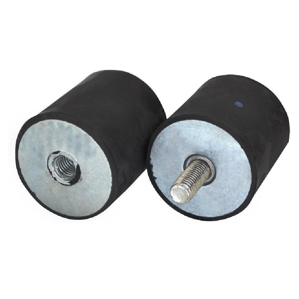 Anti Vibration Mount, Cylindrical, 50mm x 50mm, Male-Female,  M10x1.5P x 25mm Long - M10x1.5P x 12mm Deep, 40 Shore Hardness 132kg Max Compression Load