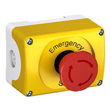 ABB Emergency Stop Station With 40mm Twist To Release Button, Yellow/Light Grey With Emergency Stop Legend & 2x N/C Contacts, 1SFA611821R1040 (1x MEPY1-0, 1x MPMT3-10R, 2x MCB-01B, 1x MA6-1026 (Vertical Mount) or 1x MA6-1101 (Horizontal Mount)