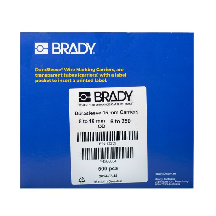 DMC-8/16-15 Durasleeve Polypropylene Label Holder L15mm OD8-16mm BMP61 BMP71 B-390 500PK