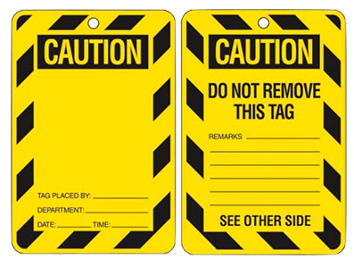 Large blank Caution lockout tags with reverse side - 10-pack