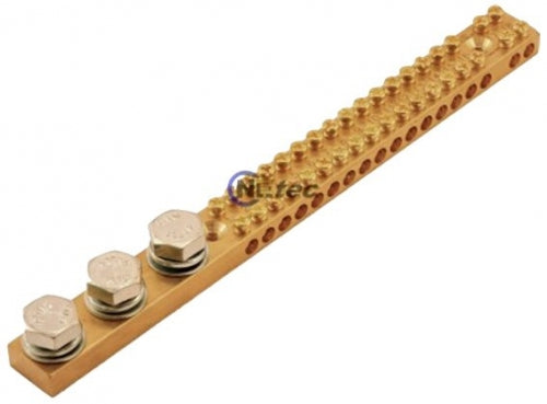 Earth/Neutral Bar - 165A, 18-way 16mm²,  3 x M10 Studs
