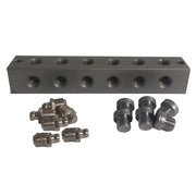 6 Outlet Anchor Block With 1x Grease Nipple & Blanking Plug Per Outlet,  1/8" BSP Thread, 150mm Long, 140mm Mounting Centres. #99-RGB6