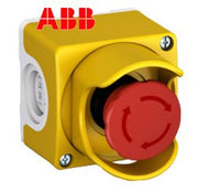 ABB Emergency Stop  Enclosure With 40mm Twist To Release Button, Yellow/Light Grey With Yellow Shroud, With 2x N/C Contacts, 1SFA619821R2001