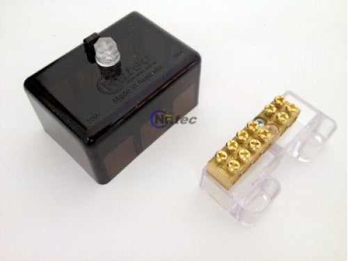 100-amp clear base, black covered neutral link 6x16mm tunnels