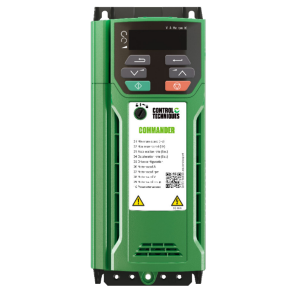Gen Purpose VSD IP20 C300 HD 0.55kW 3.3A, 240v 1ph in, 415v 3ph out size 1 panel mnt 3x Analog I/O, 5x Dig I/O, 1x relay, 2x STO (C300 only), onboard PLC, built-in indep PID control, Hi O/L capability: 180% 3sec (RFC-A mode) or 150% 60sec (Open loop mode)