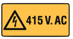 415 volts warning sign W50mmxH25mm - five pack