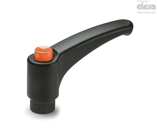 ERX-B Adjustable Handle - 78mm Long, Black Handle, Orange Indexing Button, M10 x 18mm Internal Thread (Female) #ERX.78 B-M10-C2