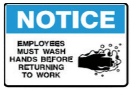 Employees must wash hands 450x600mm poly sign