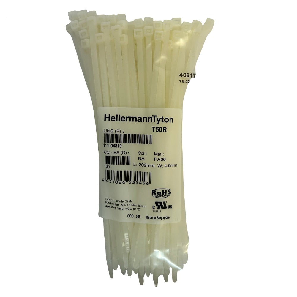 Cable Tie Natural 202mm x 4.6mm - White - 100 Pack