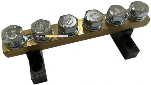 EARTH / NEUTRAL BAR - 250A, 6 x M10 Studs, c/w Feet