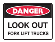 Danger look out forklift trucks self-adhesive safety sign 250x180mm