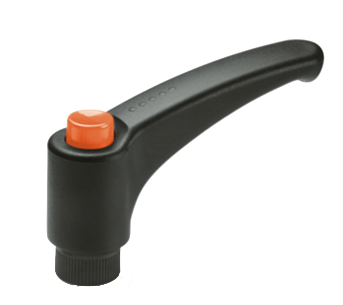 ERX-B Adjustable Handle - 63mm Long, Black Handle, Orange Indexing Button, M8 x 13mm Internal Thread (Female) #ERX.63 B-M8-C2