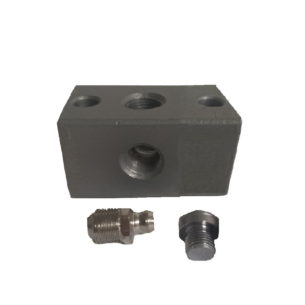 1 Outlet Anchor Block With 1x Grease Nipple & Blanking Plug Per Outlet, 1/8" BSP Thread, 38mm Long, 28mm Mounting Centres. #99-RGB1