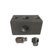 1 Outlet Anchor Block With 1x Grease Nipple & Blanking Plug Per Outlet, 1/8" BSP Thread, 38mm Long, 28mm Mounting Centres. #99-RGB1