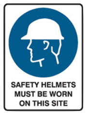 Safety helmets must be worn on this site poly sign 300x225mm