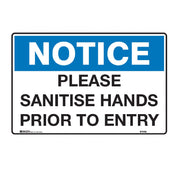 Please sanitise hands prior to entry 300x225mm poly sign
