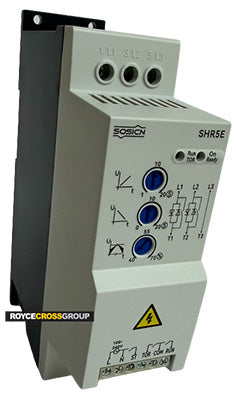Sosiat SHR5E 15kW 30amp 415V 50/60Hz din rail digital soft starter IP20 110-240VAC control