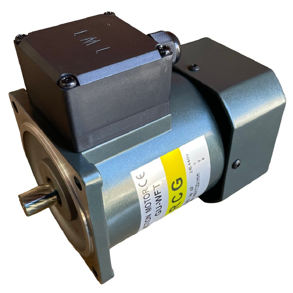 RCG compact motor: 60W, 440V, 3-phase, 4-pole motor with terminal box & fan, 90mm square, 4x 6mm mount, 104mm PCD, #5IK60GU-WFT (requires gear head)
