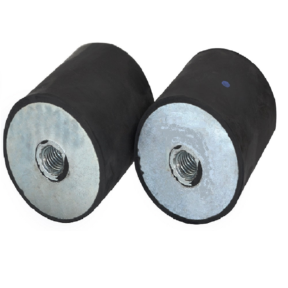 Anti-vibration mount, cylindrical, 20mm x 25mm, female-female,  M6x1P x 6mm deep - 40.5 shore hardness 30.5kg max compression load