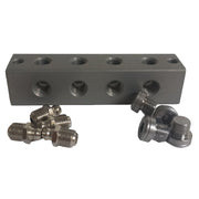 4 Outlet Anchor Block With 1x Grease Nipple & Blanking Plug Per Outlet,  1/8" BSP Thread, 106mm Long, 96mm Mounting Centres. #99-RGB4