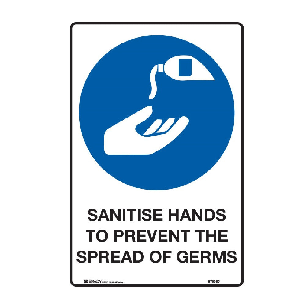 Sanitise hands to prevent the spread of germs 300x225mm poly sign