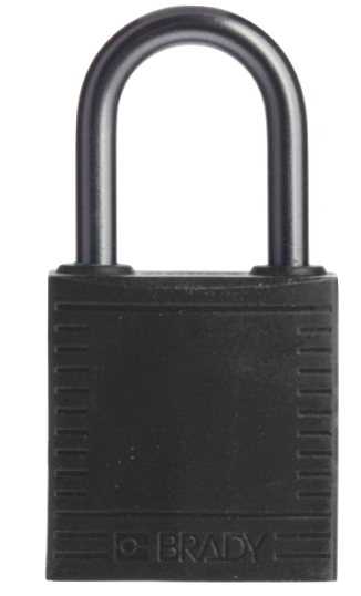 Black compact locked out padlock