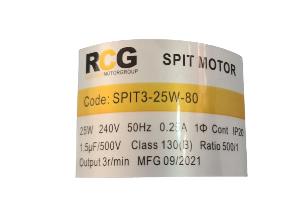 Spit motor 25W 3RPM output 1 phase 240V 50Hz 80mm with terminal box (no plug)