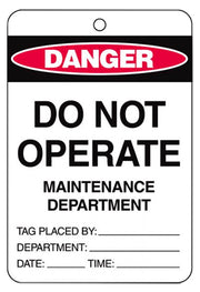 Danger Do Not Operate Maintenance Department large card stock tags - 100-pack