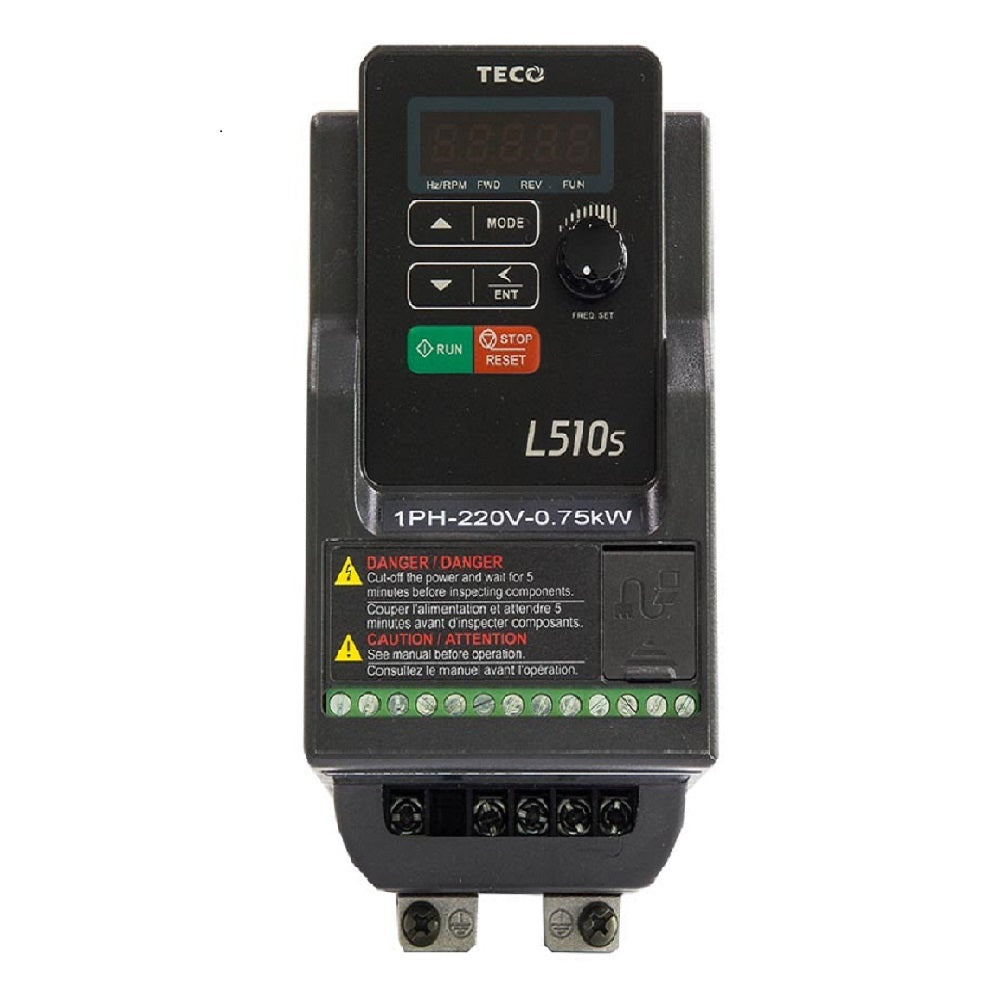 Teco L510 IP20 2.2kW 200-240V 1ph 10.5A RFI Filter, Frame 2, + EMI filter, Ext. h/sink, + dig display & k/pad Inc. potentiometer, PID functionality, 760/L522P2