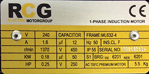 RCG Alloy ML63 0.18kW 4P TEFC B35 Foot & B5 Flange Mount 1 Phase 240V IP55 CSCR Electric Motor 11mm Shaft - ML632-4 (B35)