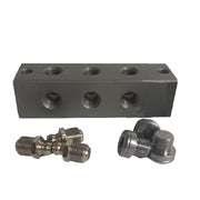 3 Outlet Anchor Block With 1x Grease Nipple & Blanking Plug Per Outlet,  1/8" BSP Thread, 80mm Long, 74mm Mounting Centres. #99-RGB3