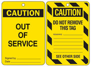 Large card stock "Out of Service" caution lockout tags - pack of 10