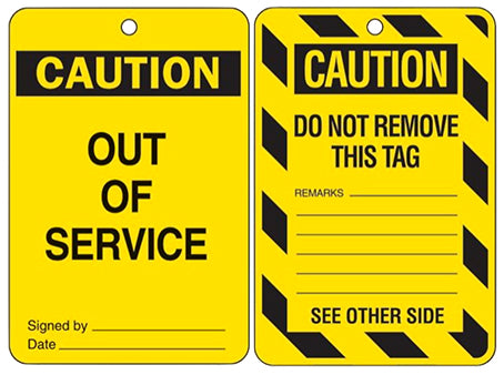 Large card stock "Out of Service" caution lockout tags - pack of 10