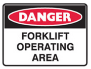 Danger forklift operating area self-adhesive sign 180x250mm
