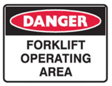 Danger forklift operating area self-adhesive sign 180x250mm