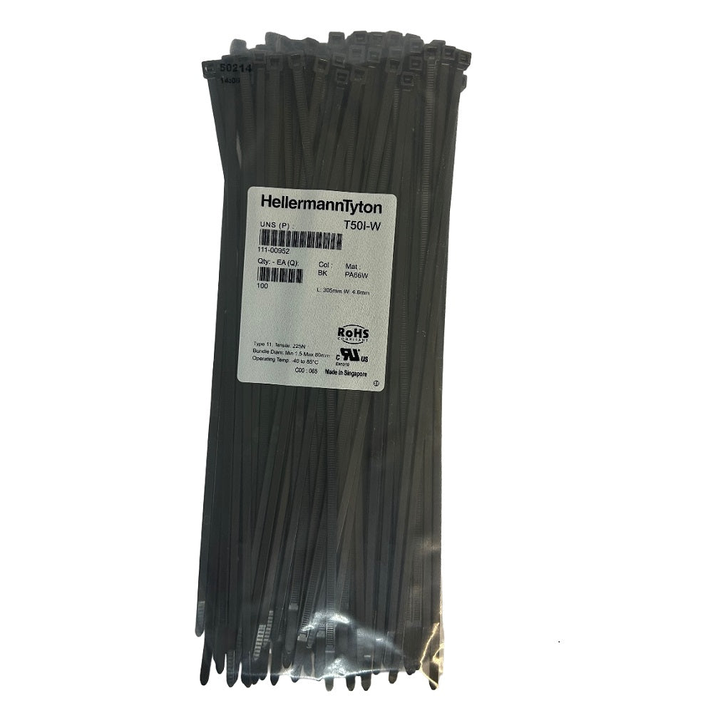 Cable Tie (UV Stabilised), 305mm x 4.6mm Black - 100 Pack