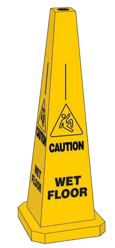 Yellow Wet Floor warning cone 63cm tall