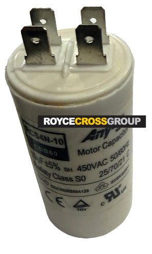 Run capacitor 10uF 450V plastic (36x71) S0 with 6.3mm terminals (no mounting bolt) (replaces CAP-RCS4-10)