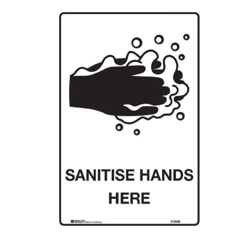 Sanitise hands here 450x300mm poly sign
