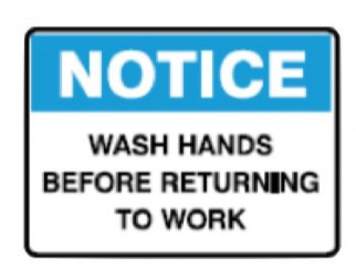 Wash hands before returning to work 180x250mm self-adhesive